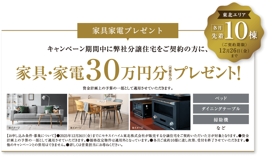 家具・家電30万円分 プレゼント